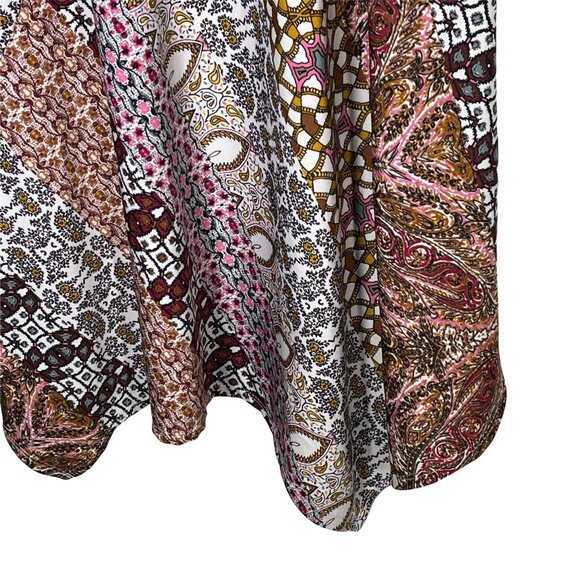 New Directions Boho Swing Dress Small Brown Pink Patchwork Fall Flare - Picture 6 of 12